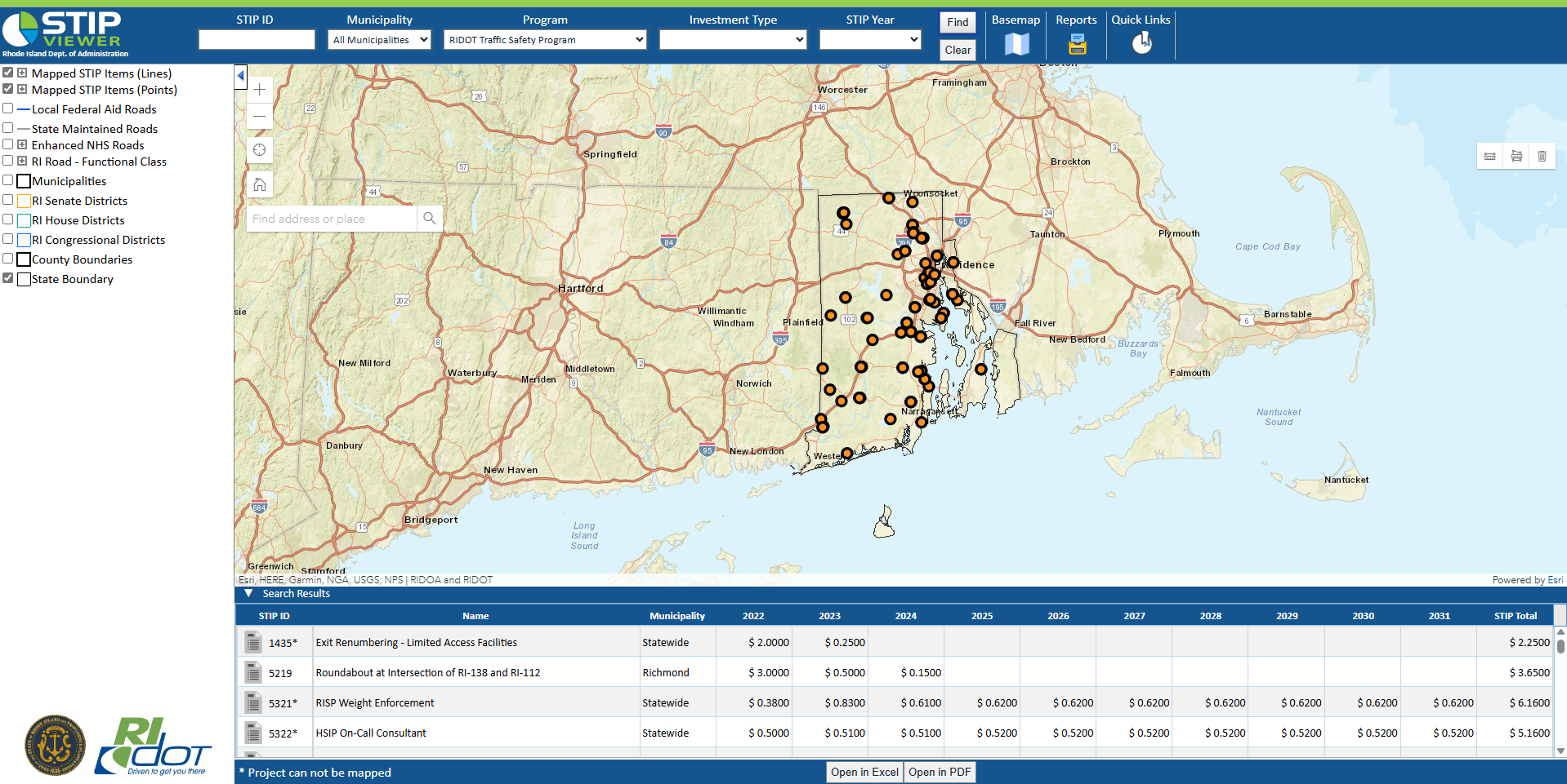 RIDOT STIP Viewer Control Ribbon Filters Example.png